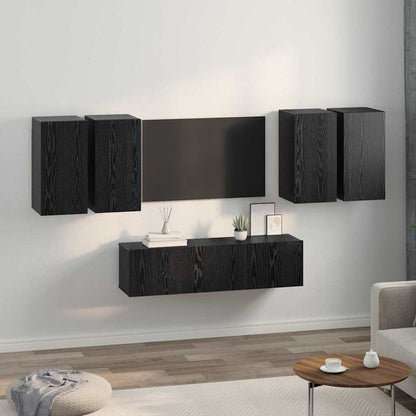 TV Cabinet Set Wall-mounted 6 pcs Black Oak Engineered Wood
