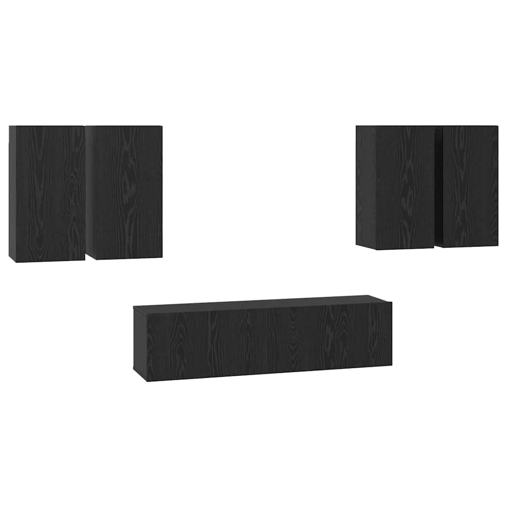 TV Cabinet Set Wall-mounted 6 pcs Black Oak Engineered Wood
