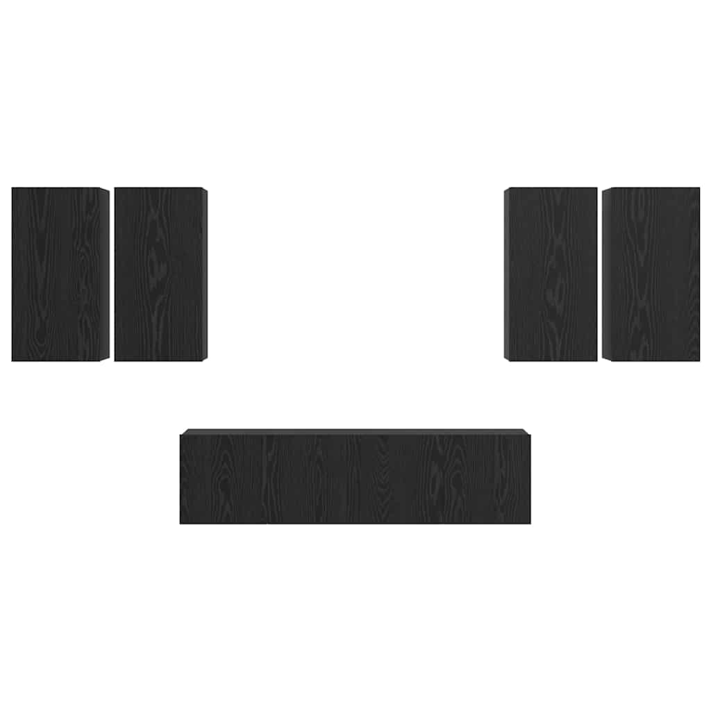 TV Cabinet Set Wall-mounted 6 pcs Black Oak Engineered Wood