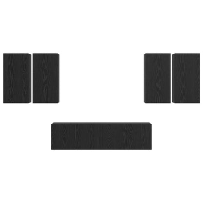 TV Cabinet Set Wall-mounted 6 pcs Black Oak Engineered Wood