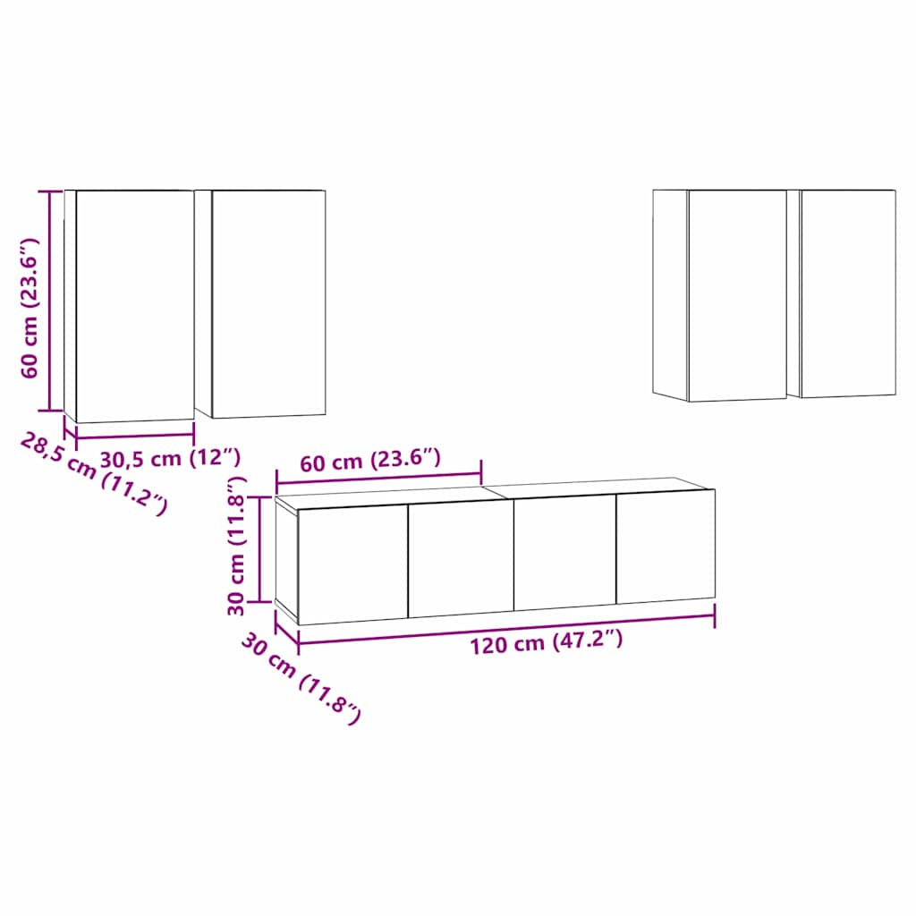 TV Cabinet Set Wall-mounted 6 pcs Black Oak Engineered Wood