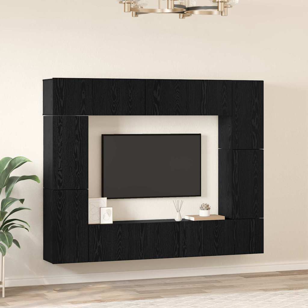 TV Cabinet Set 8 pcs Black oak 80 x 30 x 30 cm Engineered Wood