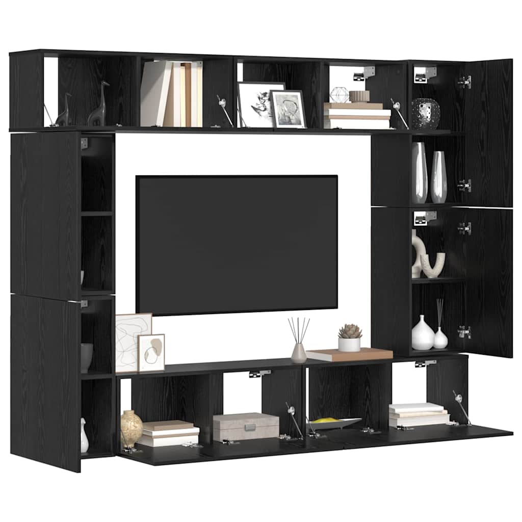 TV Cabinet Set 8 pcs Black oak 80 x 30 x 30 cm Engineered Wood