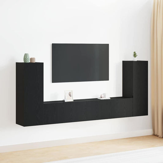 4 Piece TV Cabinet Set - Wall-Mounted, Black Oak, Engineered Wood