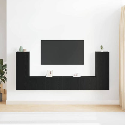 4 Piece TV Cabinet Set - Wall-Mounted, Black Oak, Engineered Wood