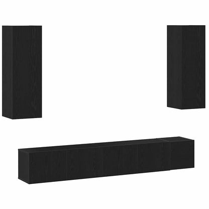 5 Piece TV Cabinet Set Black Oak Engineered Wood