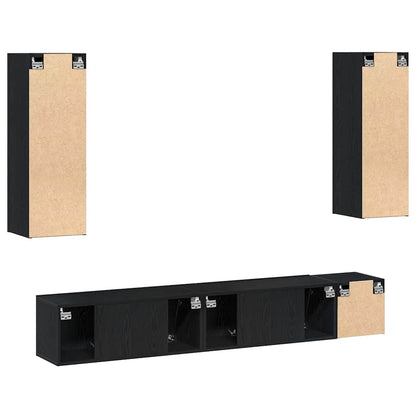 5 Piece TV Cabinet Set Black Oak Engineered Wood