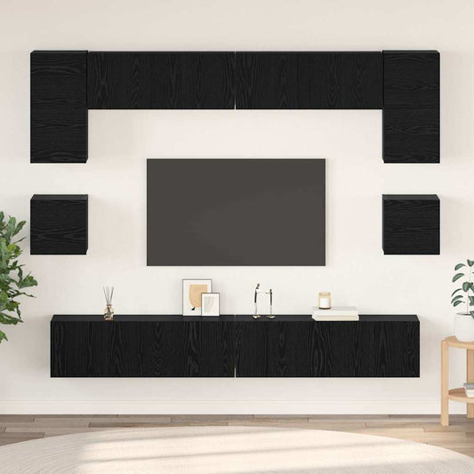 TV Cabinet Set Wall-mounted 8 pcs Black oak Engineered wood