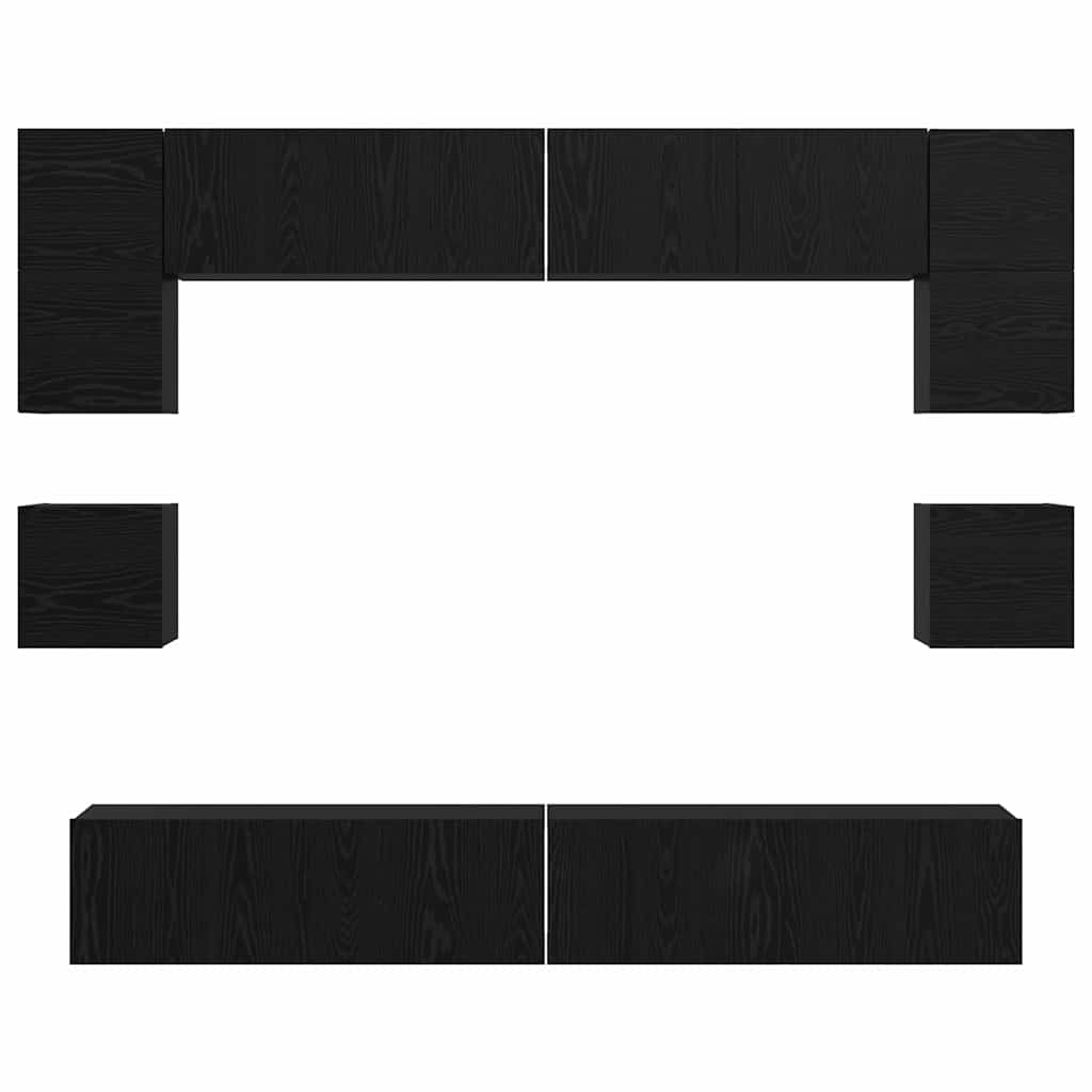 TV Cabinet Set Wall-mounted 8 pcs Black oak Engineered wood