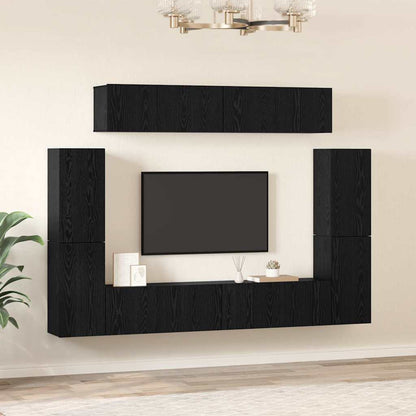 TV Cabinet Set Wall-mounted 8 pcs Black oak 80 x 30 x 30.5 cm