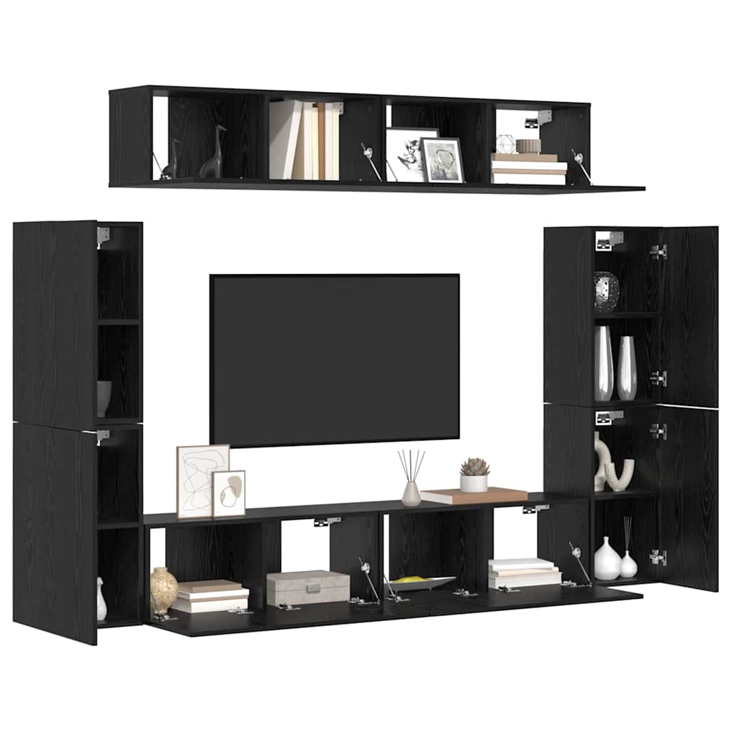 TV Cabinet Set Wall-mounted 8 pcs Black oak 80 x 30 x 30.5 cm