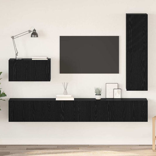 TV Cabinet Set 4 pcs Black oak 200 x 30 x 30 cm Engineered wood