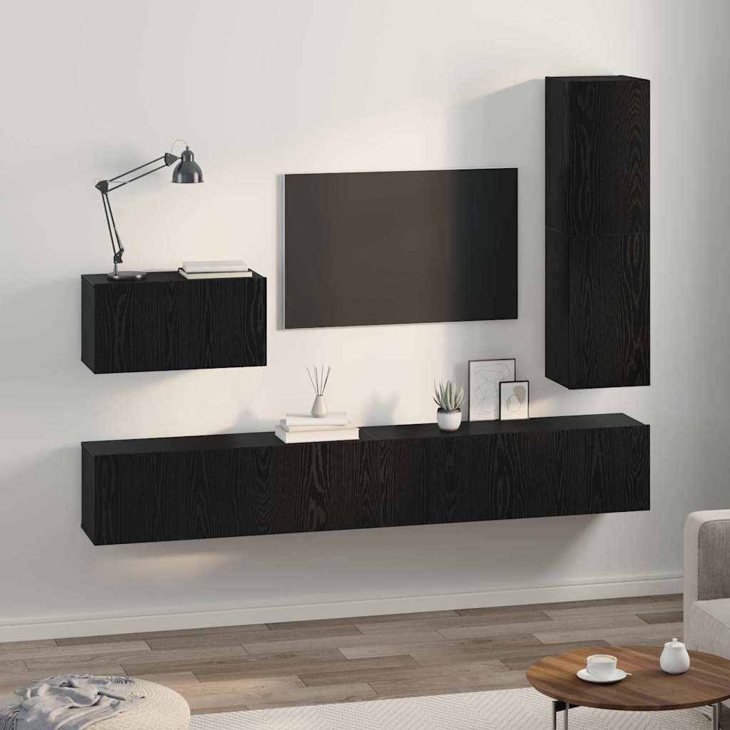 TV Cabinet Set 4 pcs Black oak 200 x 30 x 30 cm Engineered wood