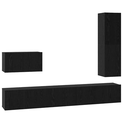 TV Cabinet Set 4 pcs Black oak 200 x 30 x 30 cm Engineered wood