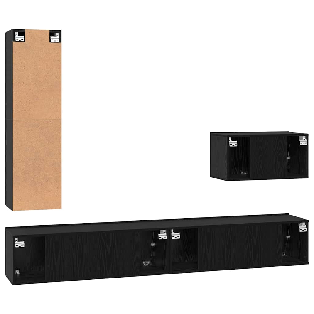 TV Cabinet Set 4 pcs Black oak 200 x 30 x 30 cm Engineered wood