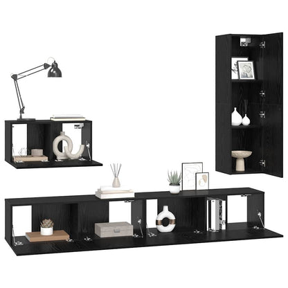 TV Cabinet Set 4 pcs Black oak 200 x 30 x 30 cm Engineered wood