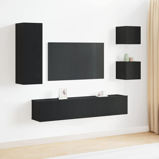 TV Cabinet Set Wall-mounted 5 pcs Black oak 160 x 30 x 30.5 cm