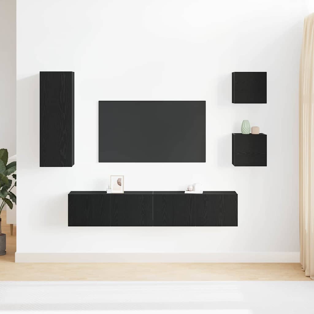 TV Cabinet Set Wall-mounted 5 pcs Black oak 160 x 30 x 30.5 cm