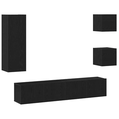 TV Cabinet Set Wall-mounted 5 pcs Black oak 160 x 30 x 30.5 cm
