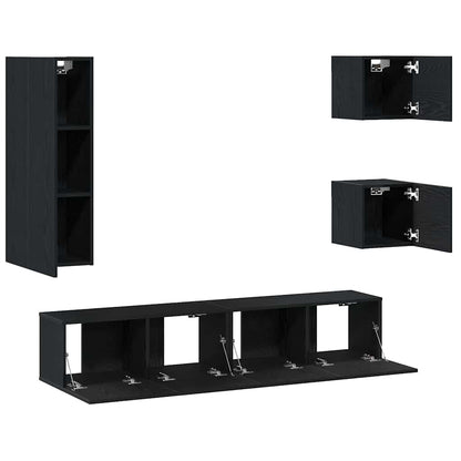 TV Cabinet Set Wall-mounted 5 pcs Black oak 160 x 30 x 30.5 cm
