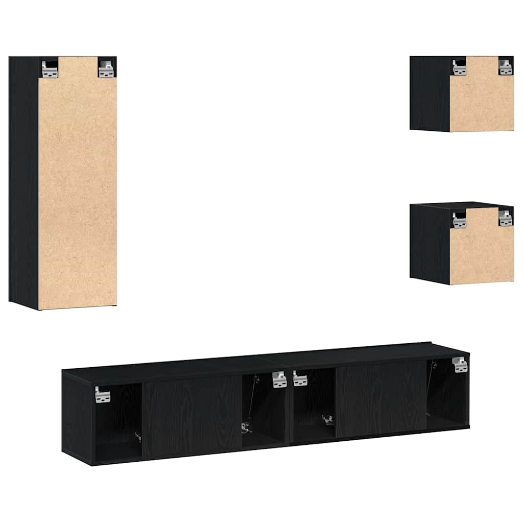 TV Cabinet Set Wall-mounted 5 pcs Black oak 160 x 30 x 30.5 cm