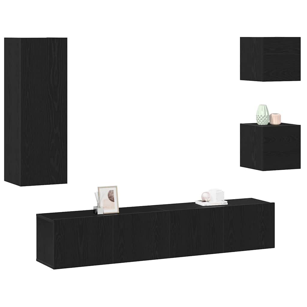 TV Cabinet Set Wall-mounted 5 pcs Black oak 160 x 30 x 30.5 cm