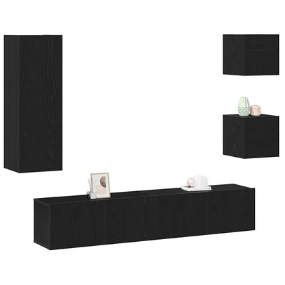 TV Cabinet Set Wall-mounted 5 pcs Black oak 160 x 30 x 30.5 cm
