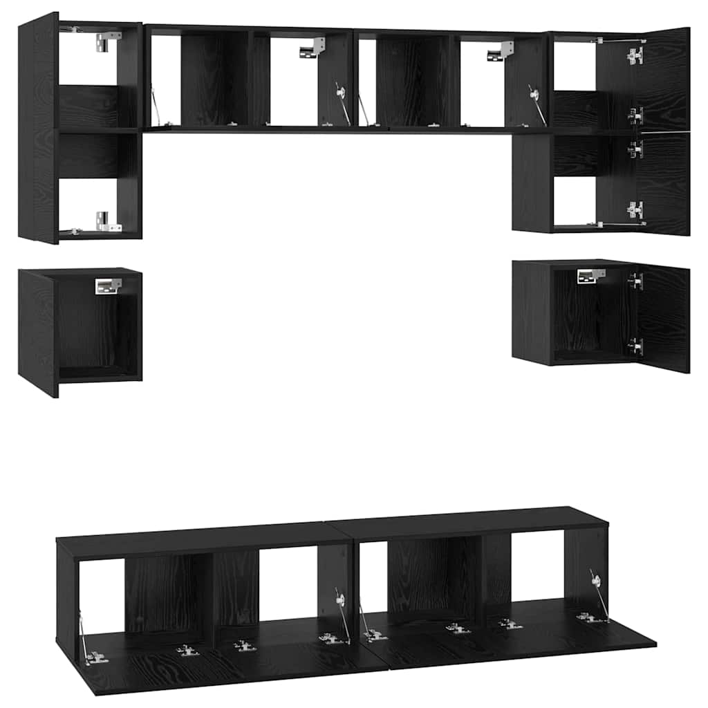 TV Cabinet Set Wall-mounted 8 pcs Black oak Engineered wood