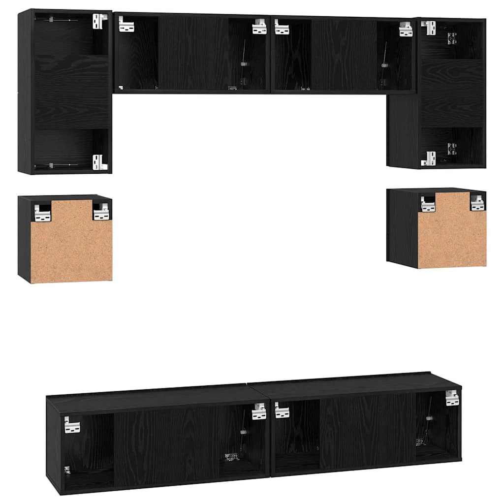 TV Cabinet Set Wall-mounted 8 pcs Black oak Engineered wood