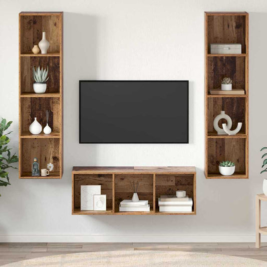 TV Cabinet Set Wall-mounted 3 pcs Old Wood Engineered Wood