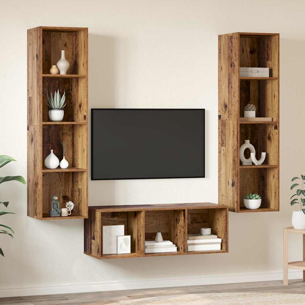 TV Cabinet Set Wall-mounted 3 pcs Old Wood Engineered Wood