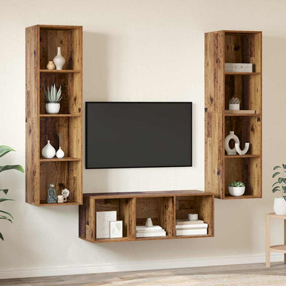 TV Cabinet Set Wall-mounted 3 pcs Old Wood Engineered Wood
