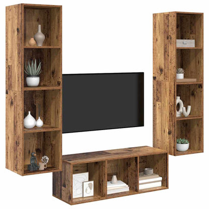 TV Cabinet Set Wall-mounted 3 pcs Old Wood Engineered Wood