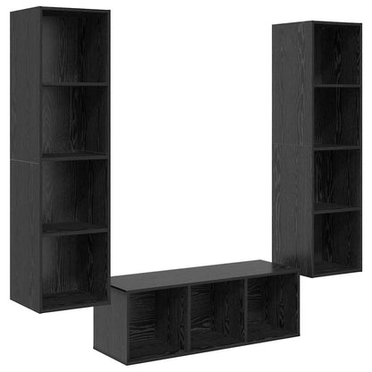 TV Cabinet Set Wall-mounted 3 pcs Black Oak Engineered Wood