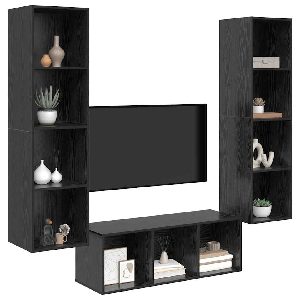TV Cabinet Set Wall-mounted 3 pcs Black Oak Engineered Wood