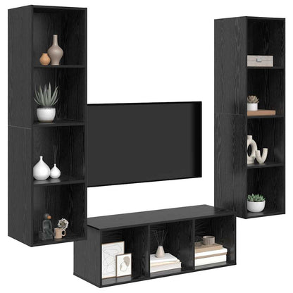 TV Cabinet Set Wall-mounted 3 pcs Black Oak Engineered Wood