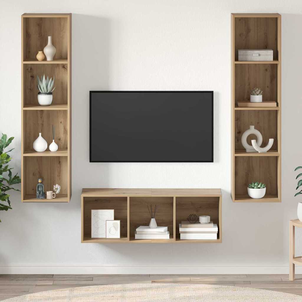 TV Cabinet Set Wall-mounted 3 pcs Artisan Oak Engineered Wood
