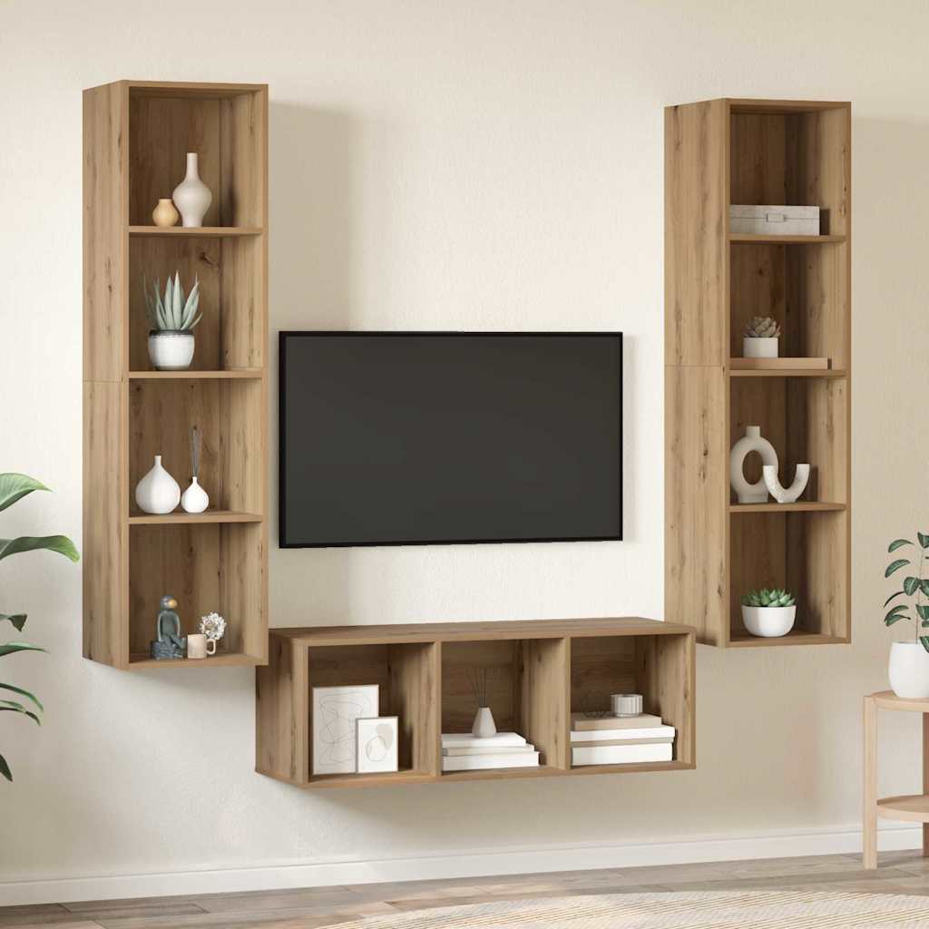 TV Cabinet Set Wall-mounted 3 pcs Artisan Oak Engineered Wood
