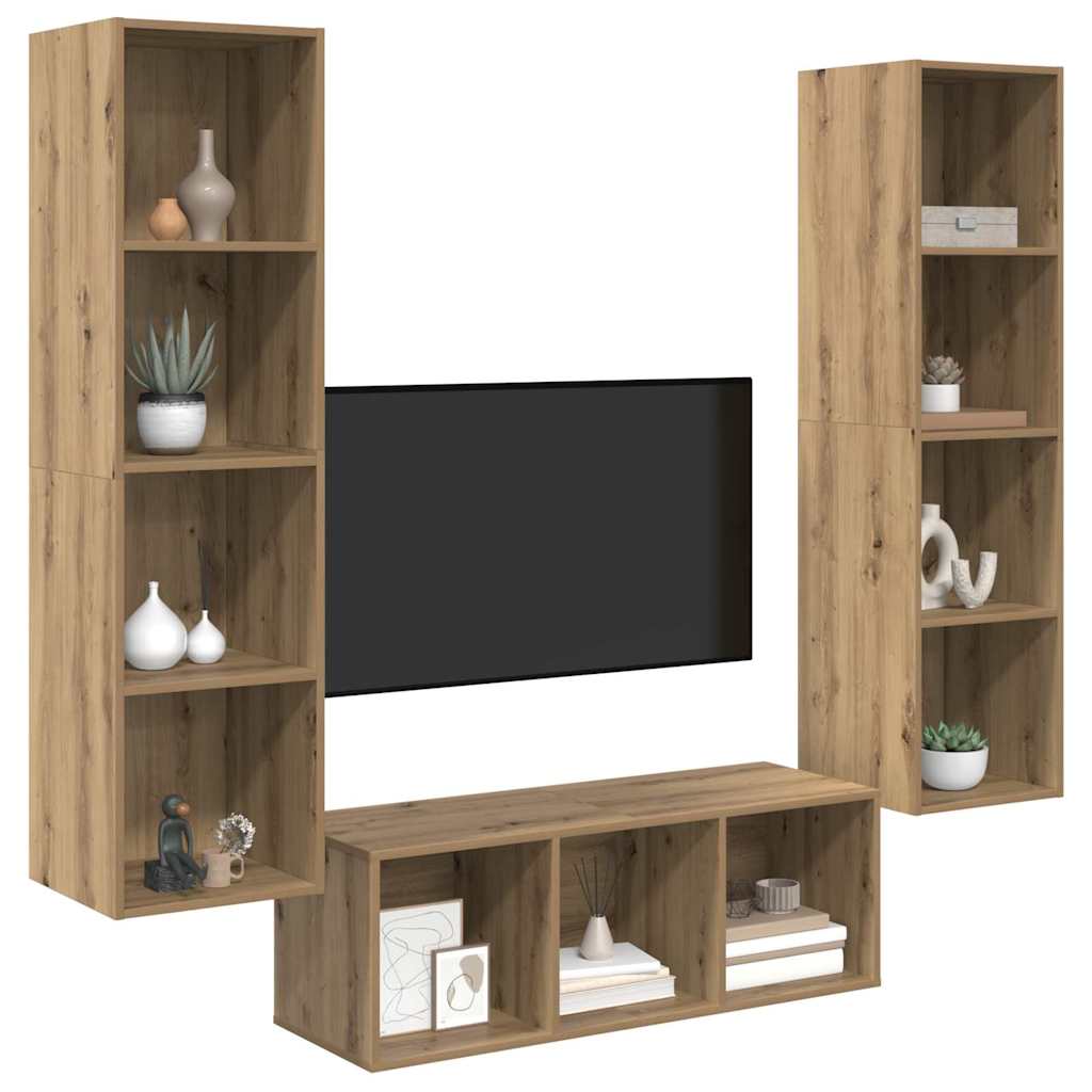 TV Cabinet Set Wall-mounted 3 pcs Artisan Oak Engineered Wood