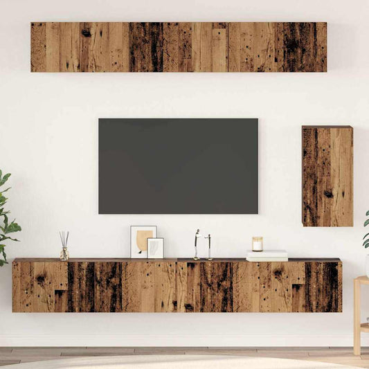 TV Cabinet Set Wall-mounted 6 pcs Old wood Engineered wood