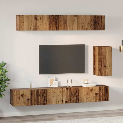 TV Cabinet Set Wall-mounted 6 pcs Old wood Engineered wood