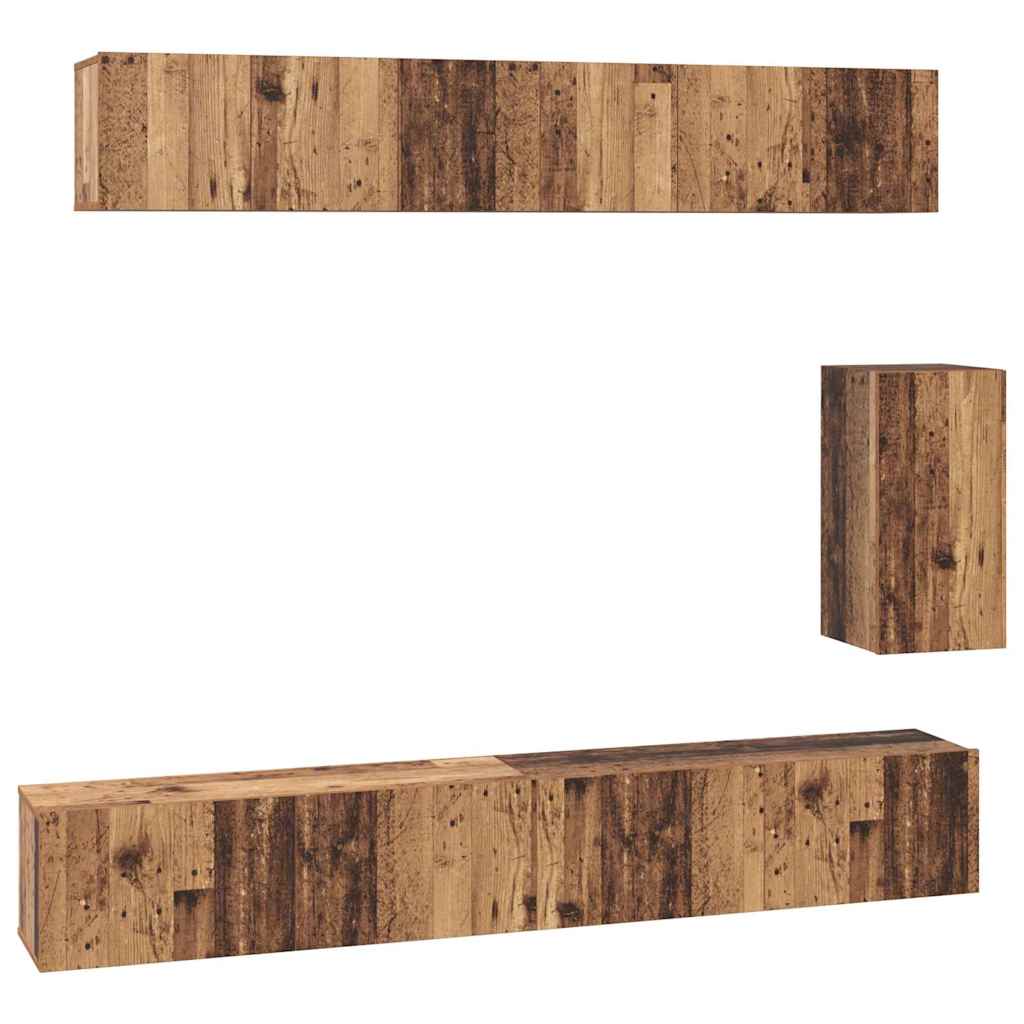 TV Cabinet Set Wall-mounted 6 pcs Old wood Engineered wood