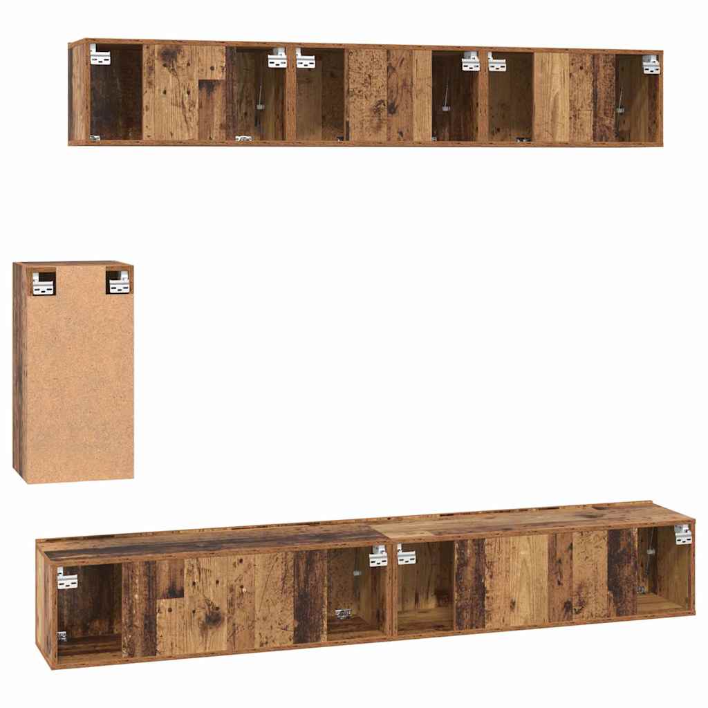 TV Cabinet Set Wall-mounted 6 pcs Old wood Engineered wood