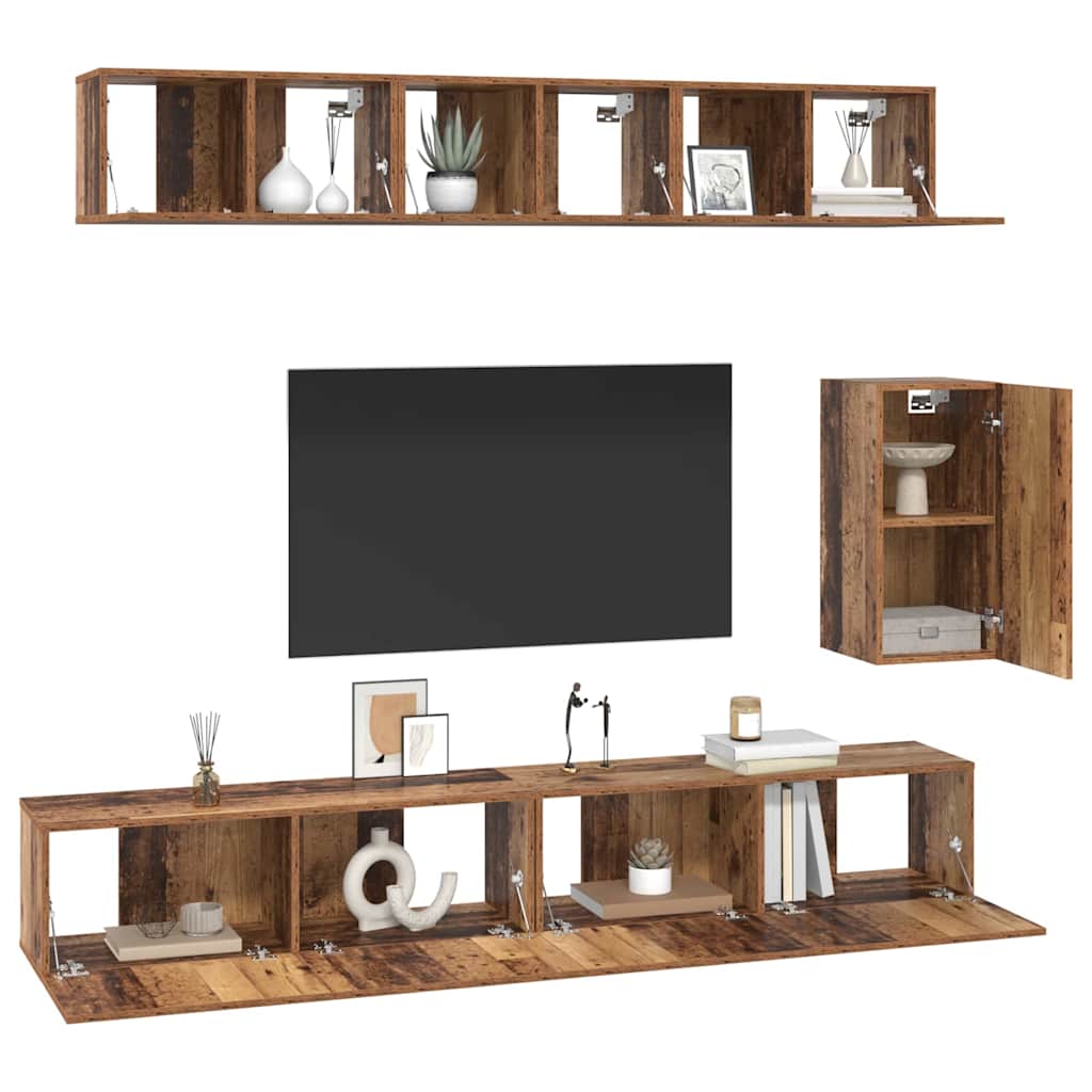 TV Cabinet Set Wall-mounted 6 pcs Old wood Engineered wood