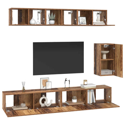 TV Cabinet Set Wall-mounted 6 pcs Old wood Engineered wood