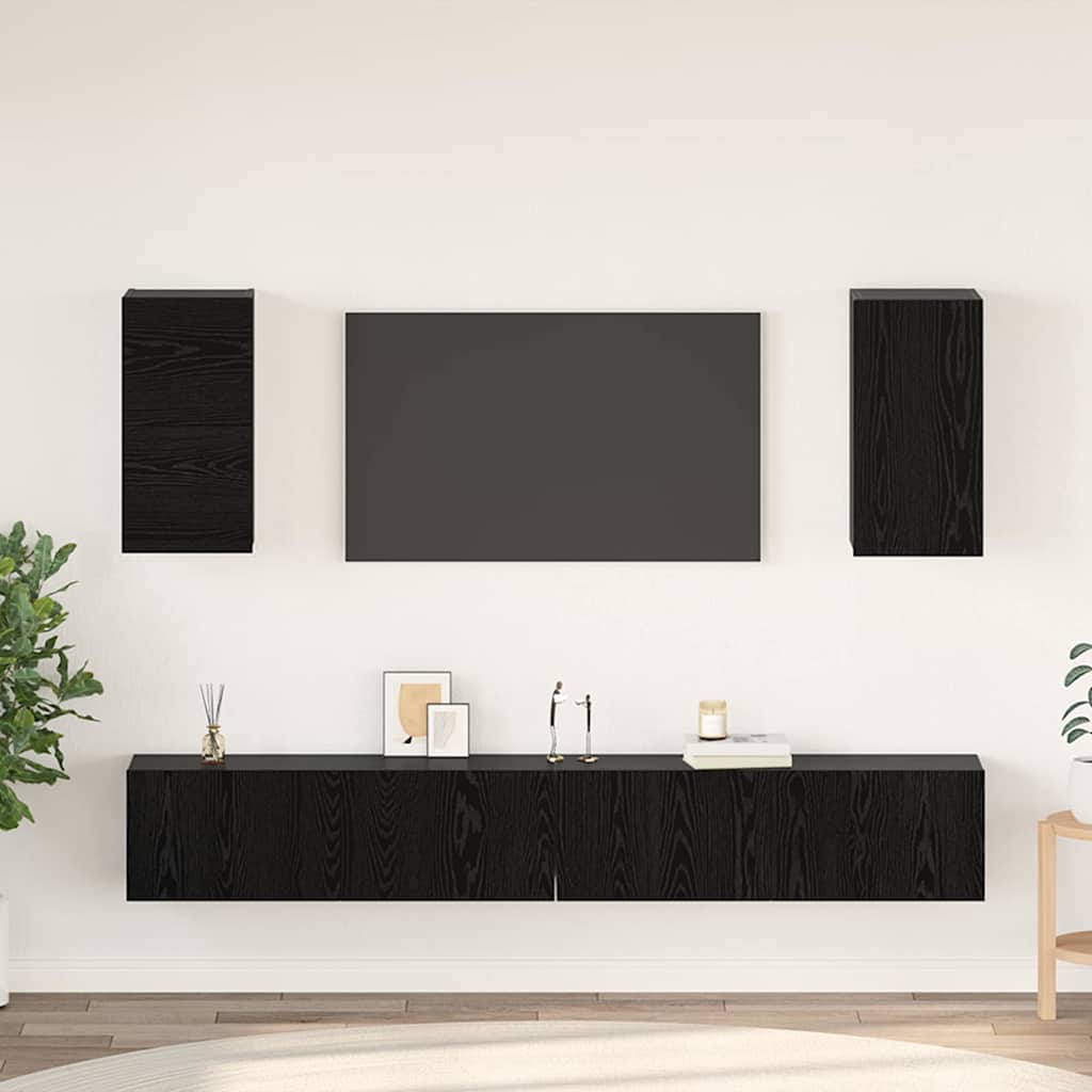 Wall TV Cabinet Wall-mounted 3 pcs Black Oak Engineered Wood