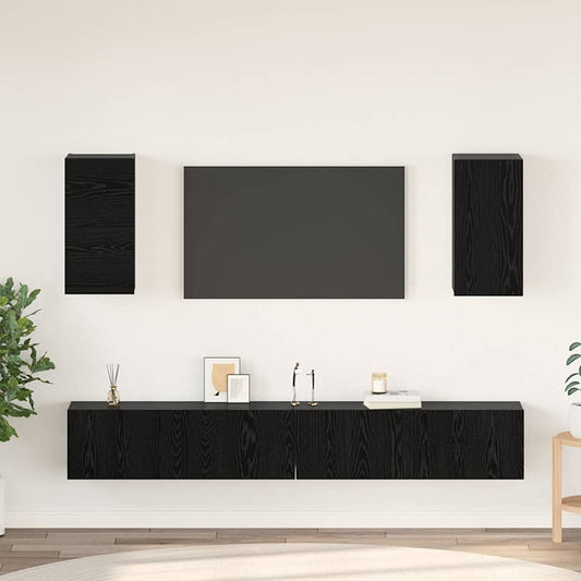 Wall TV Cabinet Wall-mounted Black oak Engineered wood