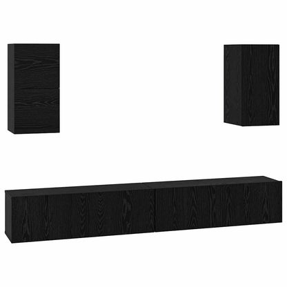 Wall TV Cabinet Wall-mounted 3 pcs Black Oak Engineered Wood