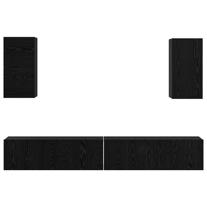 Wall TV Cabinet Wall-mounted 3 pcs Black Oak Engineered Wood