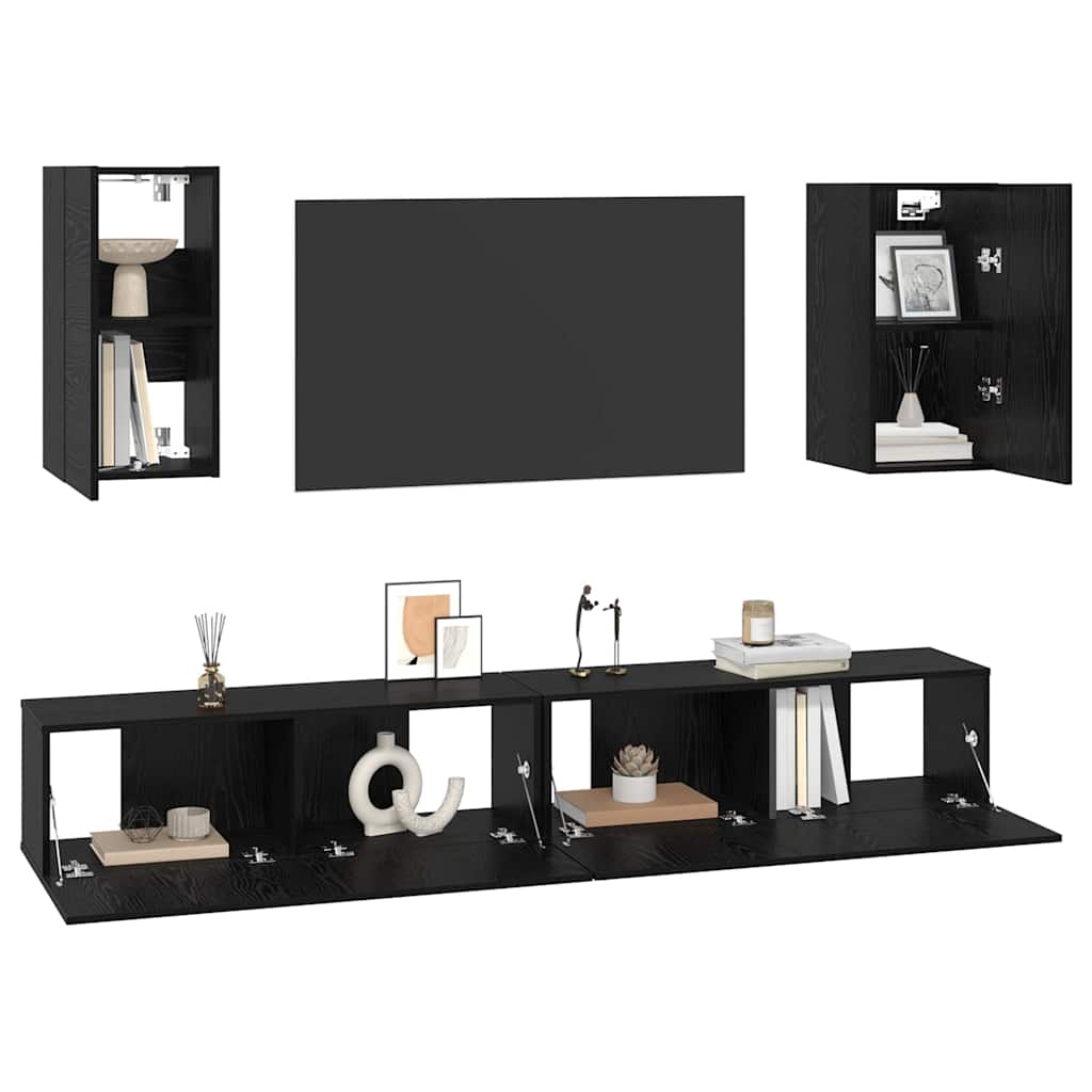 Wall TV Cabinet Wall-mounted 3 pcs Black Oak Engineered Wood